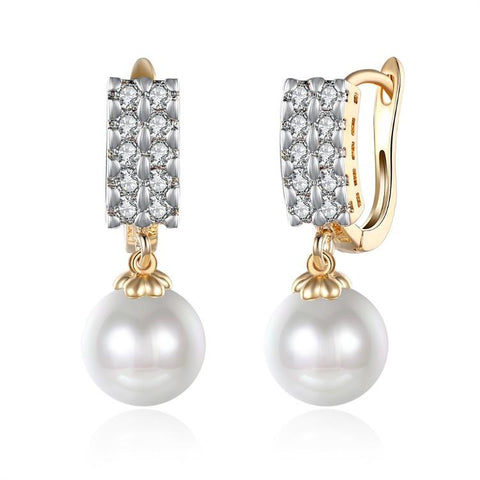 Crystal Square Shaped Pearl Leverback Earrings