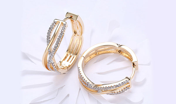 14K Gold Plating White Sapphire Twisted Earrings