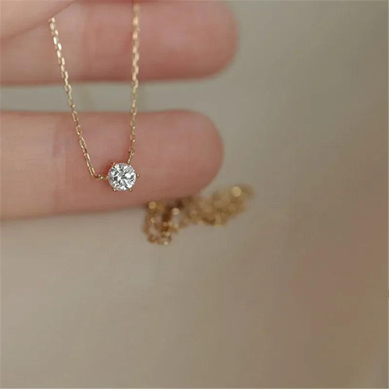 Silver And Gold Plated Necklace Versatile Single Sparkling Zircon