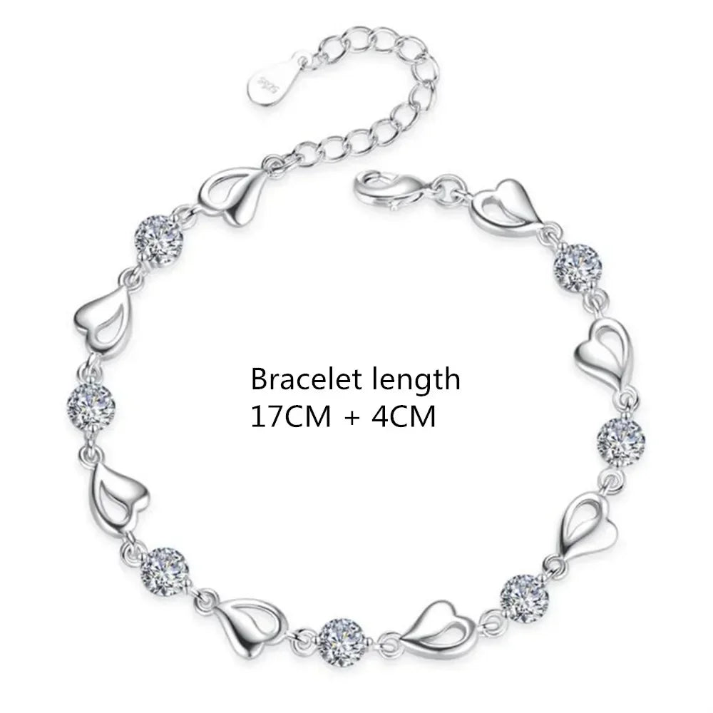 Silver Heart Shaped Necklace Bracelet Set