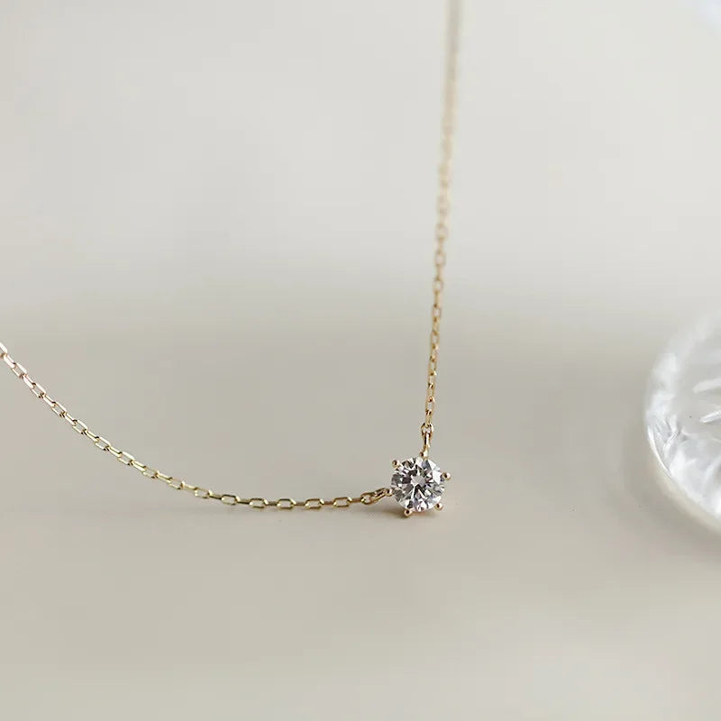 Silver And Gold Plated Necklace Versatile Single Sparkling Zircon