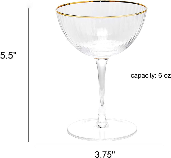 The Wine Savant Gold Rim Glasses 6 oz, Set of 4 Gold Rim Classic Manhattan Glasses For Martini, Cocktails, Champagne, Water & Wine - Classic Coupes Gilded Rimed, Crystal with Stems, Coupe-5