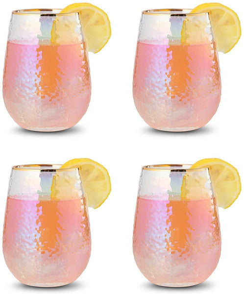Set of 4 Lustered Iridescent Stemless Wine Glasses - 15oz