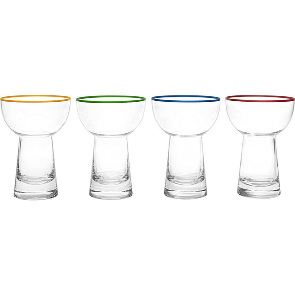 Large 15oz Stemless Margarita Glasses with Colored Party Rims Set of 4