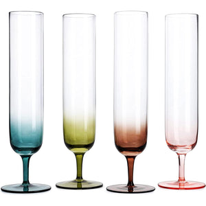 Colored Champagne Flutes 10" Stemmed - 4 Set- 10.5 OZ