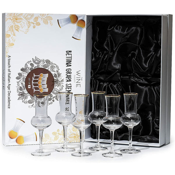 Crystal Set of 6 Grappa Glasses 3oz -Post Dinner Drinks, Italian Tulip Shape, Tasting Glasses, Perfect For Nosing and Sipping, Glasses for Absinthe, Aperol, Sherry, Aperitif, Scotch