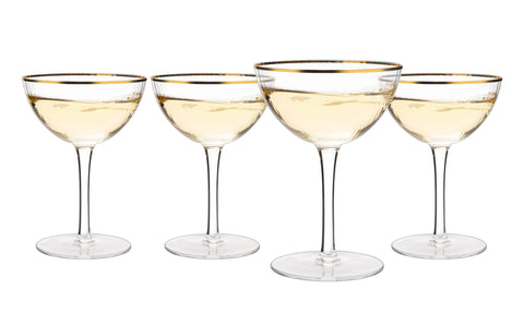 The Wine Savant Gold Rim Glasses 6 oz, Set of 4 Gold Rim Classic Manhattan Glasses For Martini, Cocktails, Champagne, Water & Wine - Classic Coupes Gilded Rimed, Crystal with Stems, Coupe-1