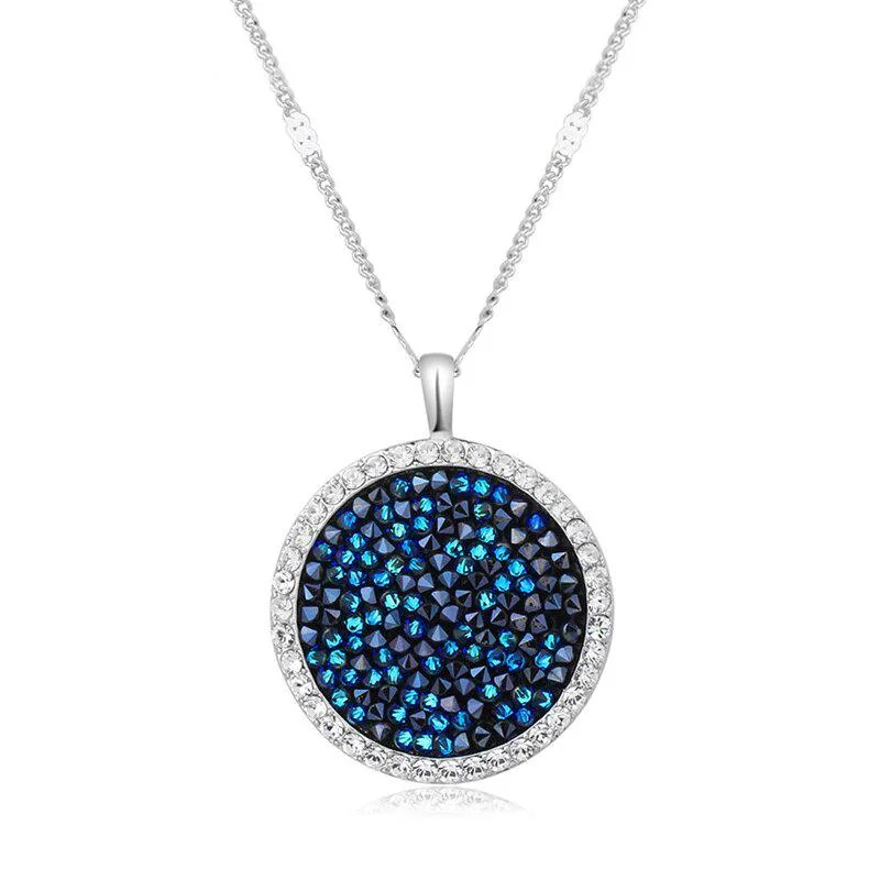 Austrian  Crystaldust Sapphire Disc Drop Necklace