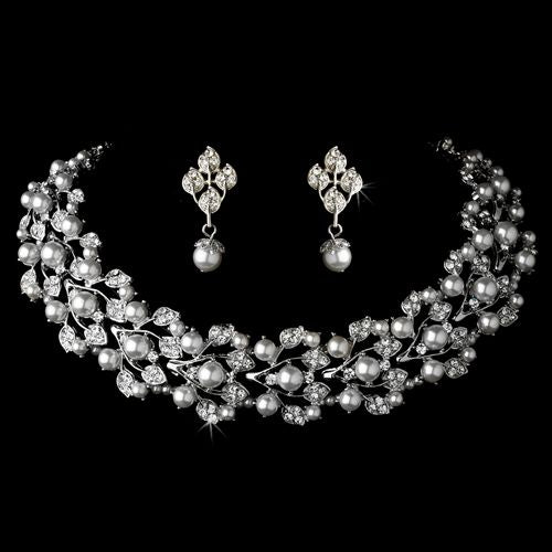 Bridal Wedding Crystal Pearl Fashion Necklace Earrings Jewelry Set